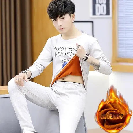 男士套装保暖内衣男装秋冬季一套衣服加绒加厚秋衣低领冬天两件套商品大图