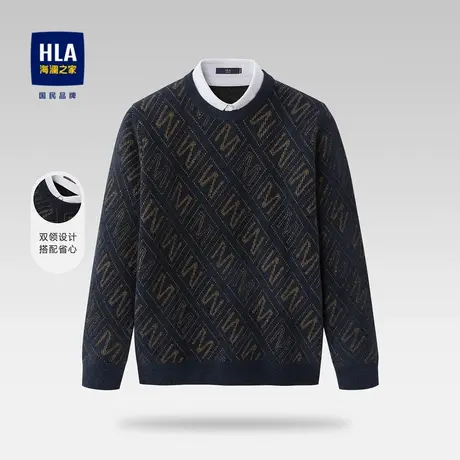HLA/海澜之家保暖针织衫秋冬季双领满身印花假两件保暖亲肤毛衣男商品大图