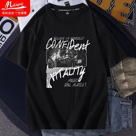 美式高街ins复古潮流短袖男士宽松纯棉春夏款打底衫上衣圆领半袖商品大图