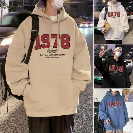 oversize高级感加绒卫衣男春秋季潮牌美式外套宽松ins潮流连帽衫商品大图