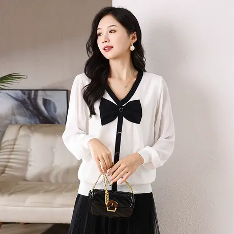 大码女装2023秋季新款女装高级感洋气上衣胖mmV领内搭打底针织衫商品大图