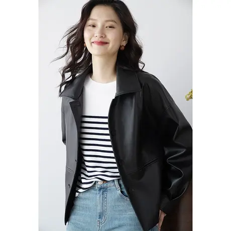 嘉茱莉2023早秋新款皮衣夹克外套女秋季小个子宽松短外套高级感图片