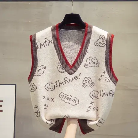 v领针织马甲背心女2023秋装新款宽松上衣外穿马夹外搭毛衣坎肩潮商品大图