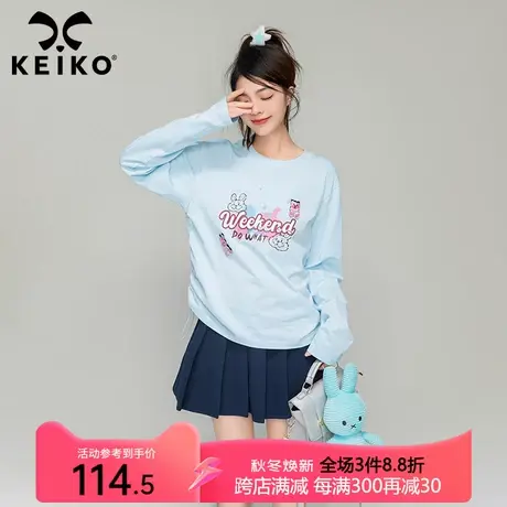 KEIKO 萌趣魔术贴卡通长袖T恤2023秋季美式抽皱收腰显瘦纯棉上衣图片