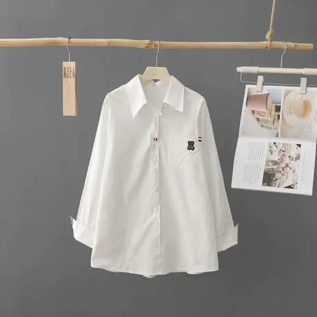 春季2023年新品中长款法式纯色刺绣长袖衬衫女宽松外穿衬衣上衣图片