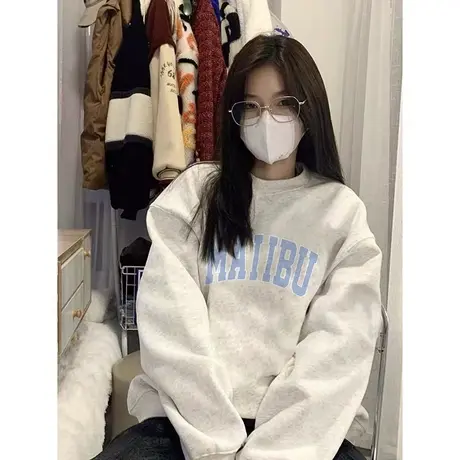 美式复古oversize卫衣女2023春秋薄款设计感小众宽松bf慵懒风外套商品大图