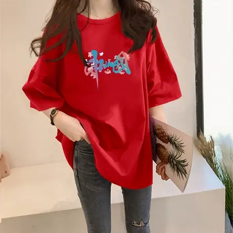 2023年新款夏季中长款宽松小众设计感上衣服半袖体恤短袖T恤女装商品大图