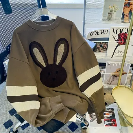 设计感兔子国潮卫衣女秋冬季加绒加厚ins潮牌高街宽松大码上衣服商品大图