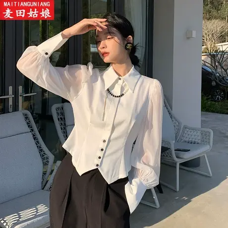 2023年秋季新款法式珍珠链优雅气质衬衣女设计感小众高级感上衣潮商品大图