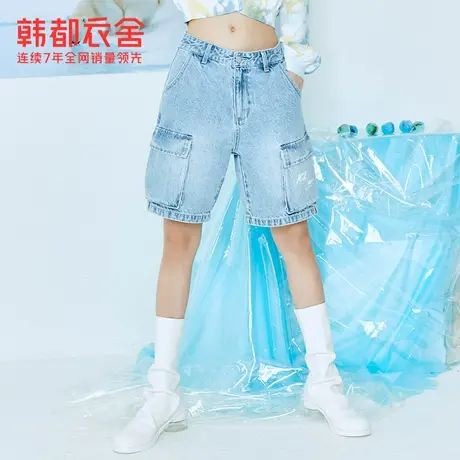 韩都衣舍夏装女装韩版休闲直筒牛仔裤印花短裤工装裤UF0078图片