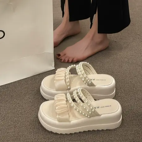 今年流行的凉鞋女外穿2023夏季仙女风珍珠两穿百搭厚底增高凉拖鞋图片