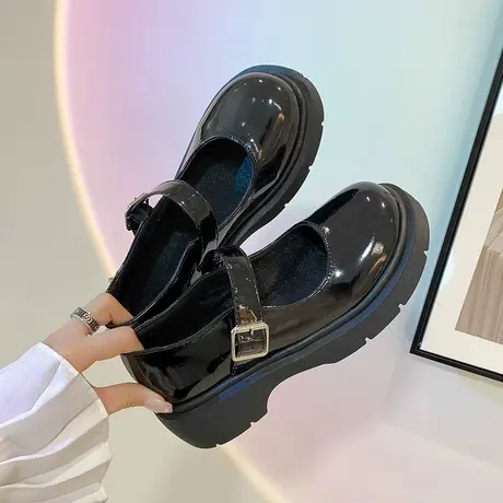 黑色玛丽珍小皮鞋女夏季薄款圆头厚底日系jk配裙子大头粗高跟单鞋商品大图