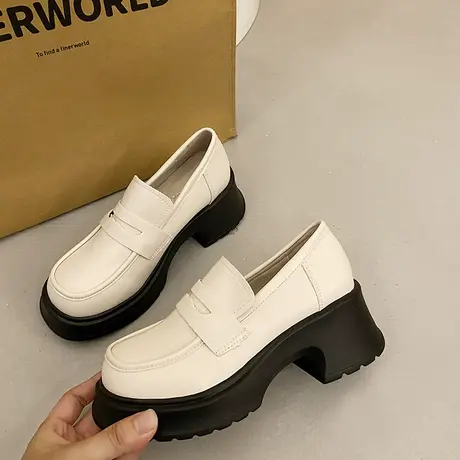 玛丽珍高跟鞋女粗跟增高厚底小皮鞋英伦复古一脚蹬乐福鞋大码单鞋图片