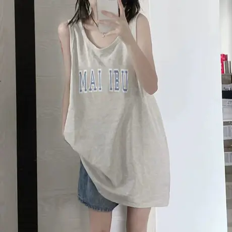 纯棉吊带运动坎肩背心无袖t恤女夏季外穿篮球服宽松港风挂脖上衣商品大图