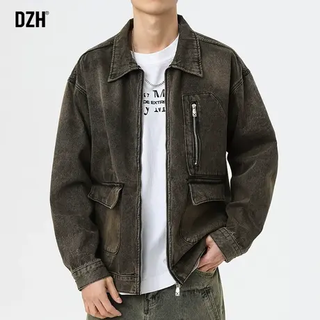 男士工装夹克男款美式牛仔外套男2024年春季牛仔衣做旧翻领上衣服图片