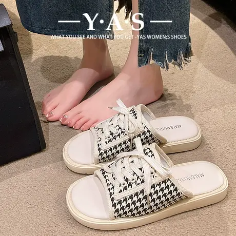 法式平底拖鞋女夏外穿孕妇软底舒适半拖系带运动休闲海边沙滩凉拖商品大图