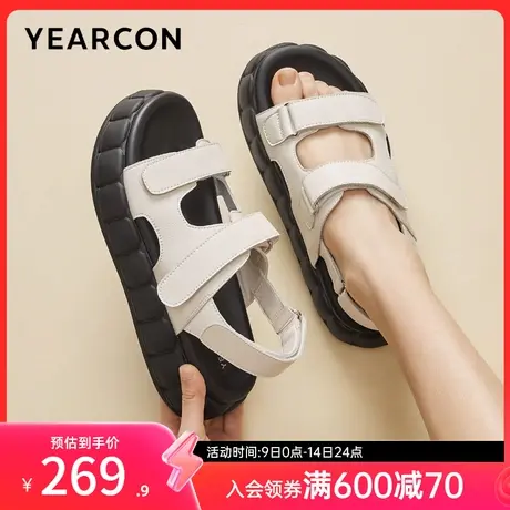 意尔康女鞋夏季女士厚底凉鞋外穿平底休闲沙滩鞋外出时尚魔术贴图片