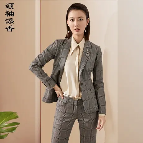 颈袖添香2023春秋新款英伦风OL套装女长裤气质大牌西装正装图片