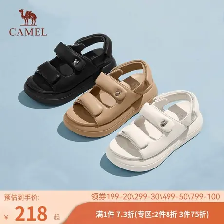 骆驼凉鞋女2023年新款真皮面包魔术贴运动凉鞋女夏季厚底凉鞋女款图片