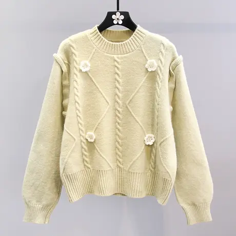 小清新立体小花温柔毛衣女2023新款日系温柔风宽松小个子针织上衣商品大图