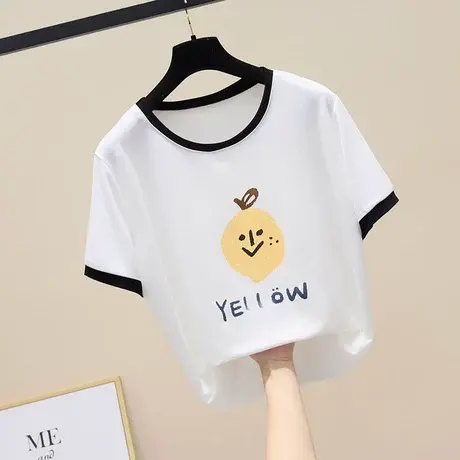 欧洲站2023夏季新款白色字母短袖t恤女宽松圆领撞色百搭体恤上衣商品大图