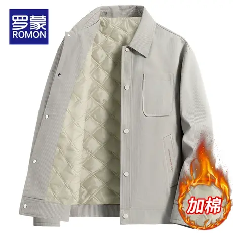 罗蒙加棉男士夹克爆款2023新款春秋季翻领休闲上衣加厚保暖外套男图片