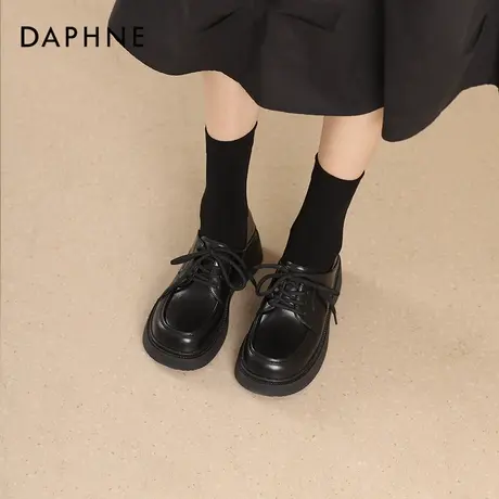 达芙妮2023女鞋春秋乐福鞋女厚底英伦风小皮鞋系带软底百搭单鞋女商品大图