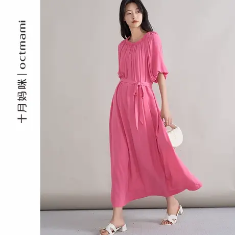 十月妈咪孕妇一粒扣短袖连衣裙2025新款夏季外穿怀孕宽松遮肚长裙商品大图