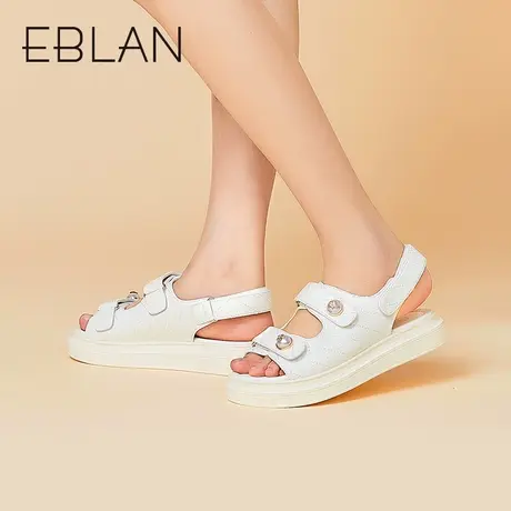 伊伴女鞋春夏简约设计感凉鞋街头潮流魔术贴一字带休闲沙滩鞋女鞋商品大图