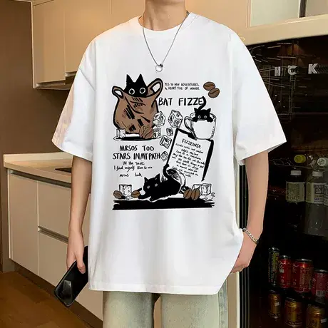 重磅纯棉男装体恤oversize短袖T恤男夏季新款青少年卡通宽松上衣商品大图