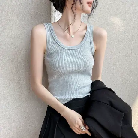 纯色圆领吊带上衣女夏外穿2025新款内搭修身显瘦简约内搭无袖上衣商品大图
