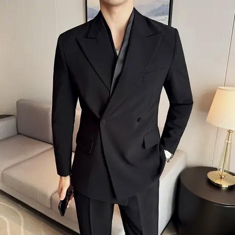 明星玄彬同款西服男套装秋冬2025双层假两件大戗驳领垂感西装礼服图片