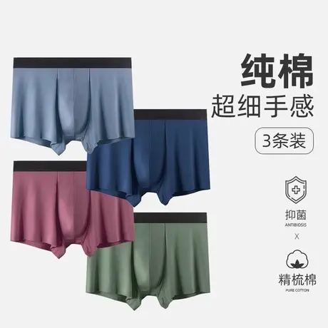 蝶安芬纯棉内裤男生透气抗菌四角裤大码男士短裤宽松青年平角裤商品大图