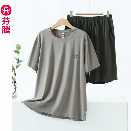芬腾睡衣男款夏季纯棉短袖短裤套装夏款薄款大码可外穿家居服套装商品大图