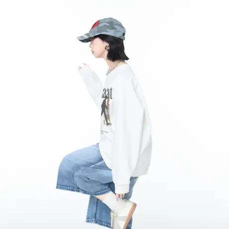 YEP春秋新款字母印花圆领卫衣女美式复古风宽松休闲无帽外套上衣商品大图