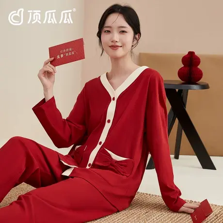 顶瓜瓜纯棉V领甜美蝴蝶结女士家居服套装 zb商品大图