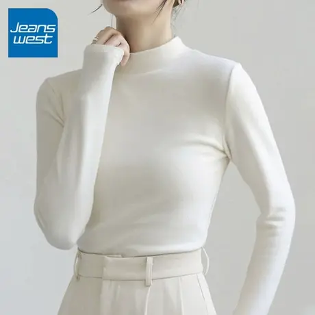 KV真维斯德绒打底衫女 2025新款春秋外穿内搭上衣半高领长袖t恤女商品大图