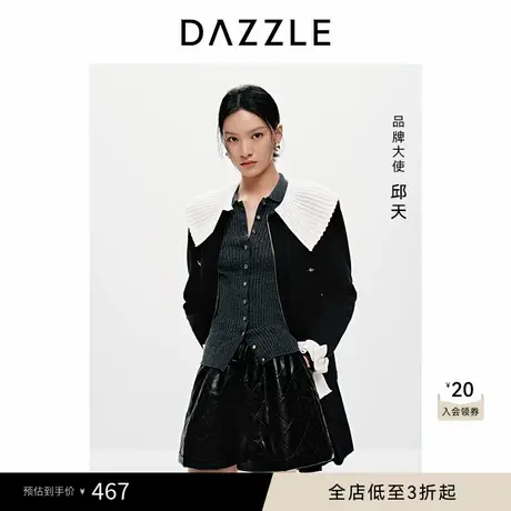 DAZZLE地素奥莱菱格短皮裤黑色A字休闲时髦冬季短裤休闲裤女商品大图