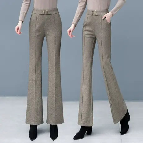 毛呢微喇裤女秋冬季2023新款高腰显瘦休闲裤中年妈妈中缝喇叭裤子商品大图