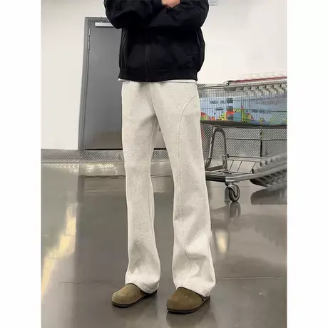 白花灰直筒弯刀卫裤男款秋季垂感高腰显瘦裤子美式斜切休闲微喇裤图片