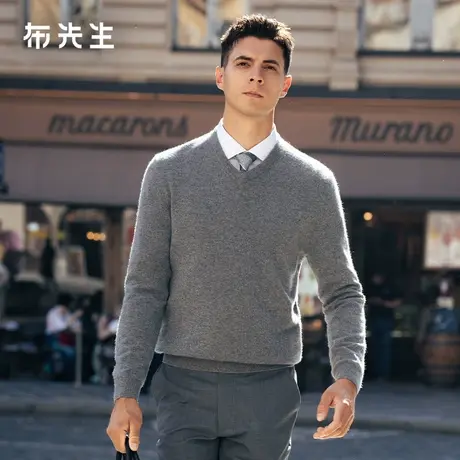 MrBu布先生轻商务罗纹V领羊绒衫2025秋冬新款保暖上衣男BT16919商品大图