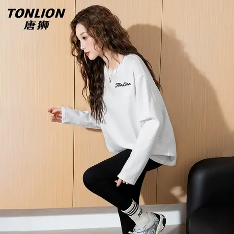 唐狮官方白色内搭长袖t恤女2026春秋新款女士纯棉休闲内搭上衣VB商品大图