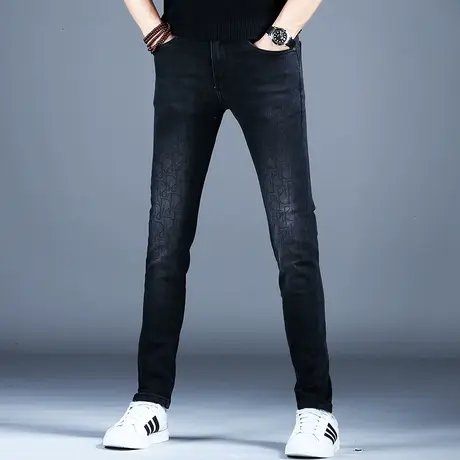 黑色潮流裤子男秋款印花牛仔裤品牌美式高街小脚修身弹力秋季男款商品大图