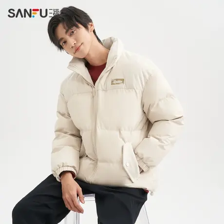 三福2023冬男士肩部灯芯绒拼接短棉衣 保暖宽松立领外套472946商品大图