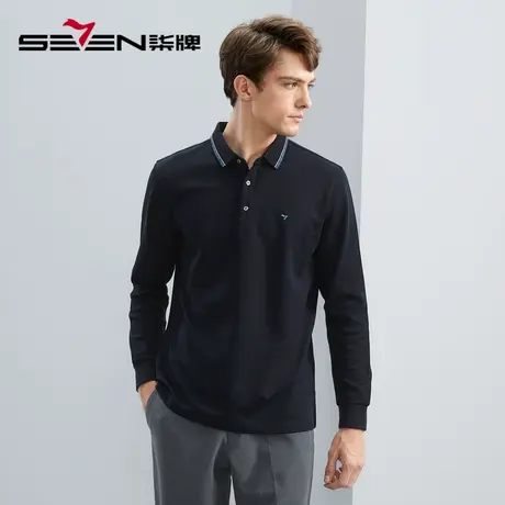 【含羊毛】柒牌polo衫男2023秋冬厚款商务休闲内磨毛保暖长袖T恤商品大图