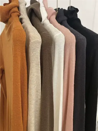 高领堆堆领显瘦细羊毛针织衫女2023秋冬薄款纯色内搭打底衫上衣商品大图