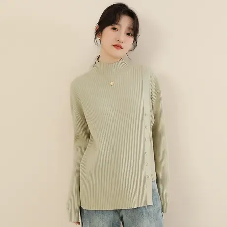 新品8.5折】半高领宽松套头毛衣女时尚显瘦打底衫上衣厚商品大图