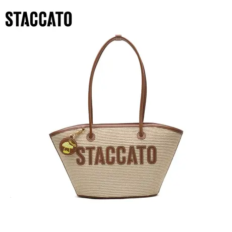 思加图新款大麦包编织包大容量托特包度假手提袋X2619AX2B商品大图