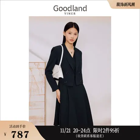 【醋酸抗皱】Goodland美地女装2023秋季肌理休闲西装短外套商品大图