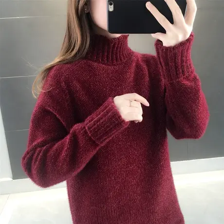 5937毛衣女宽松外穿新款中长款高领套头慵懒风雪尼尔针织衫厚图片